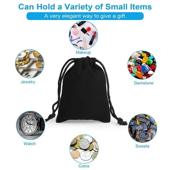 Set of 10 Luxury Velvet Drawstring Bags Pouches.  Black. 3 3/4" high x 3" wide. - Picture 6 of 9